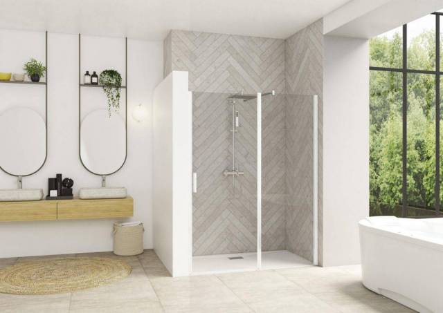 Paroi de douche Smart Design niche porte pivotante XXL sans seuil 110 cm